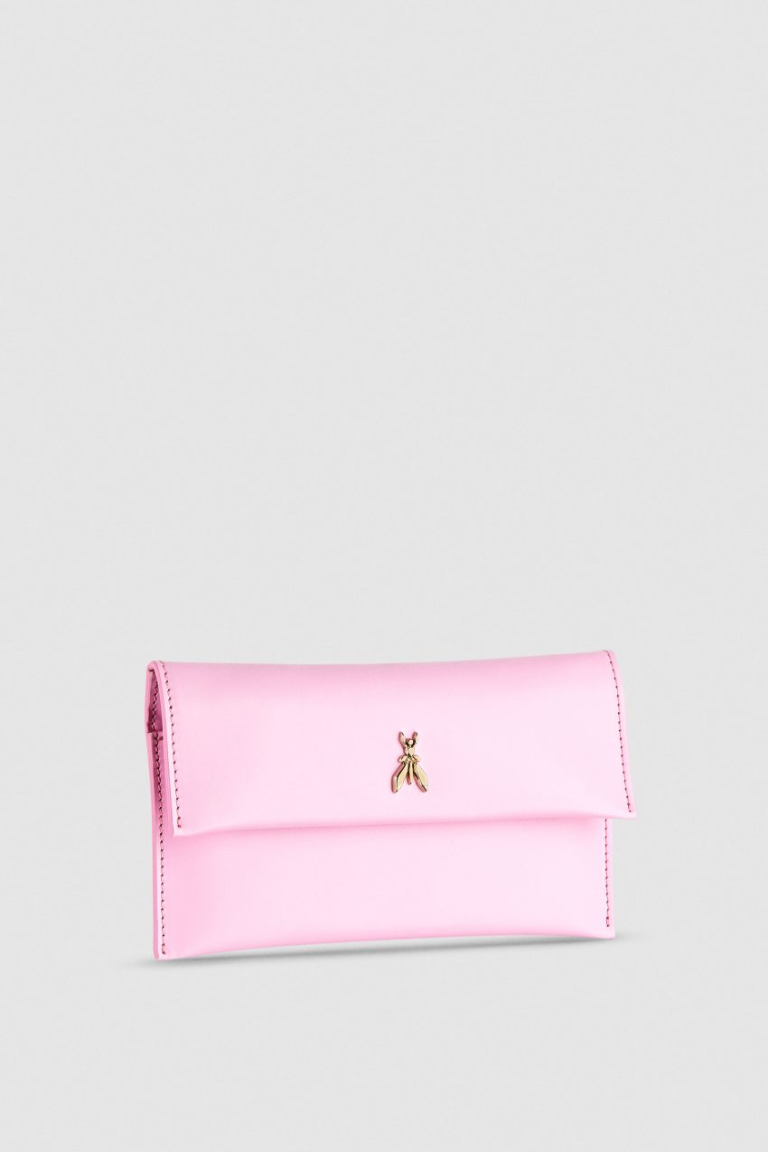 Pink leather clutch bag deals