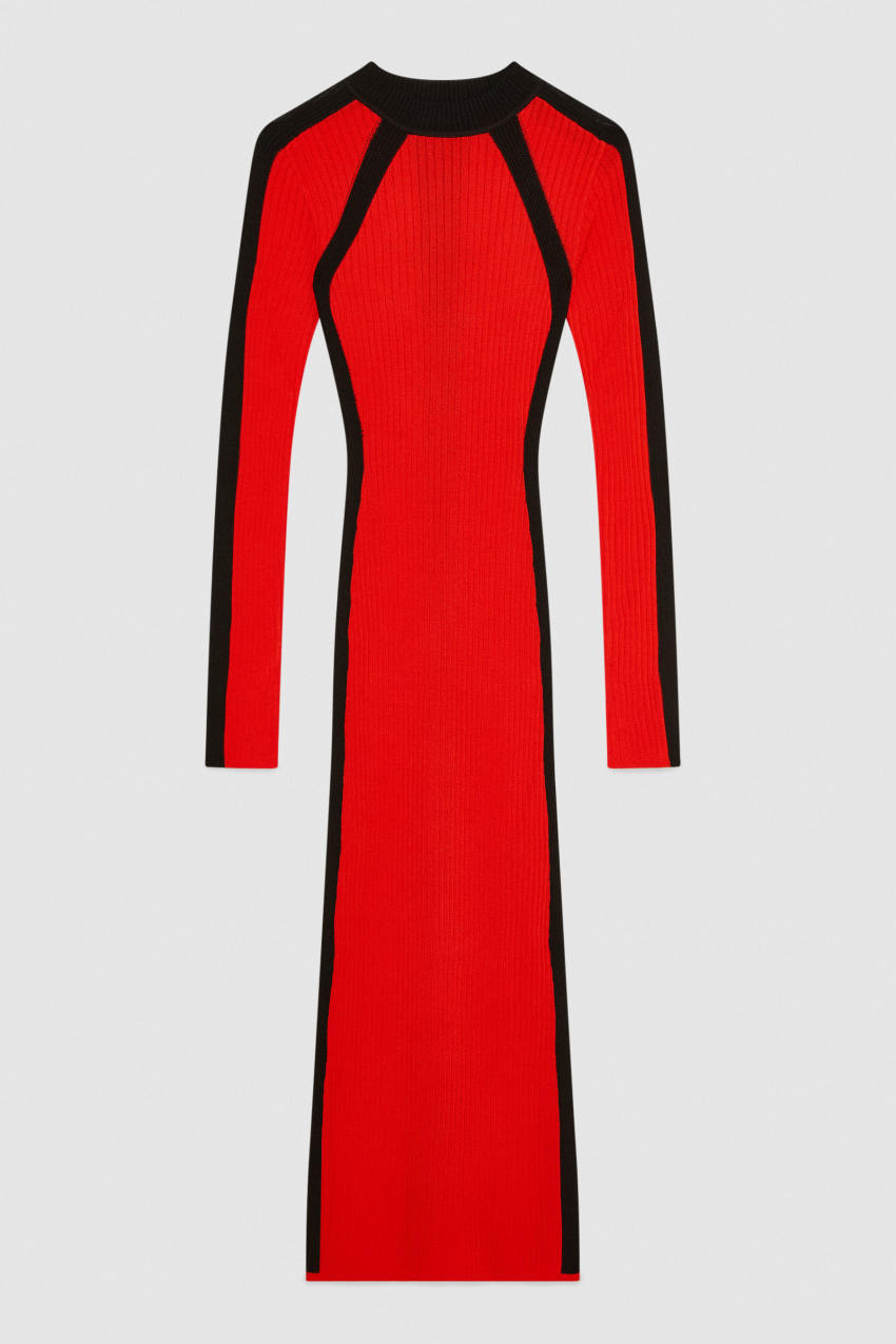 Patrizia Pepe Ribbed Viscose Blend Dress Glam Red Black Woman Size I