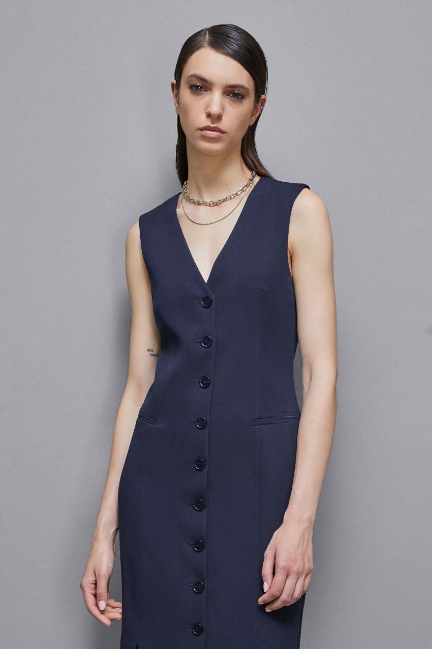 Gabardine shirt dress with slits