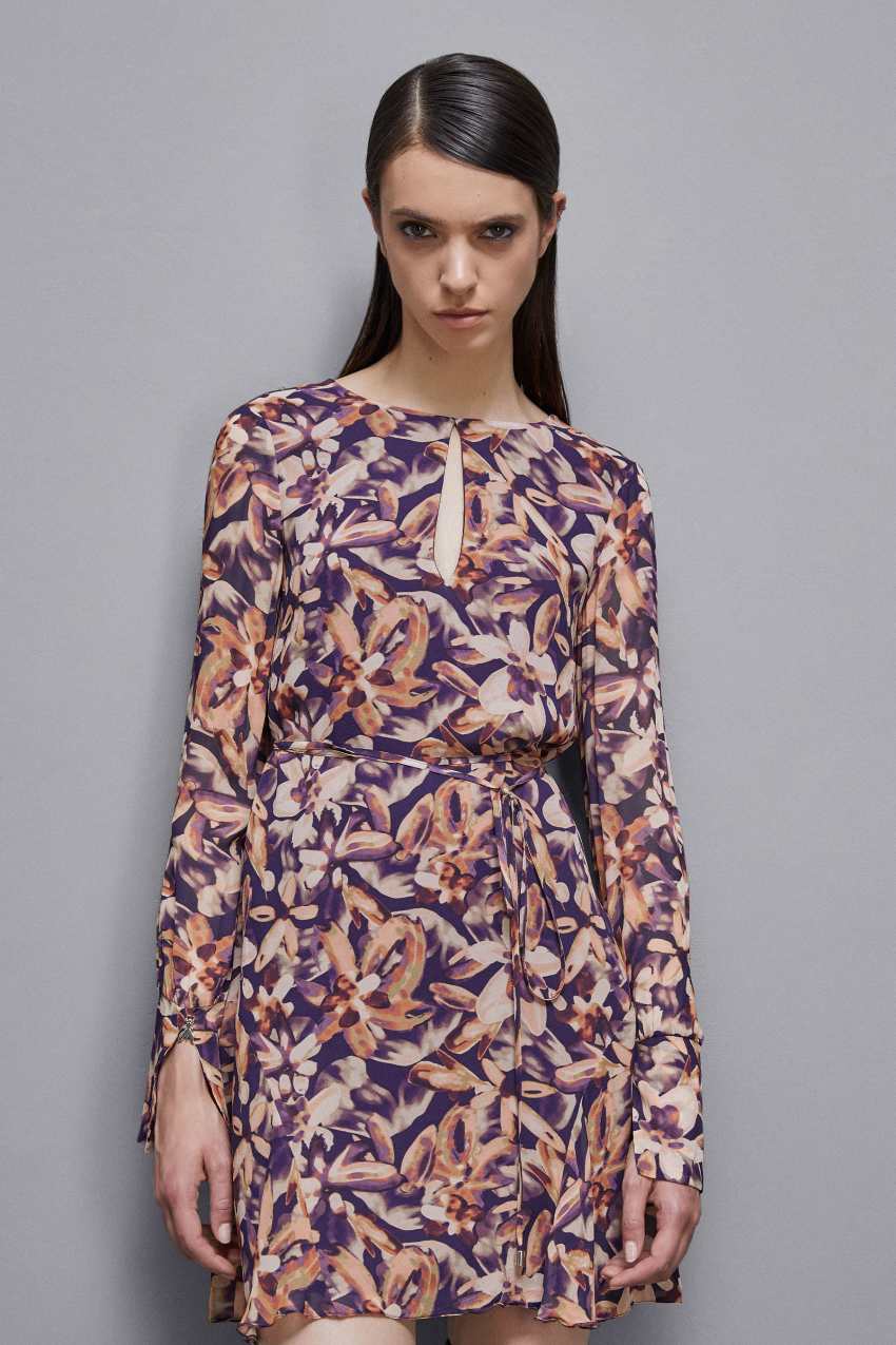 Patterned georgette mini dress