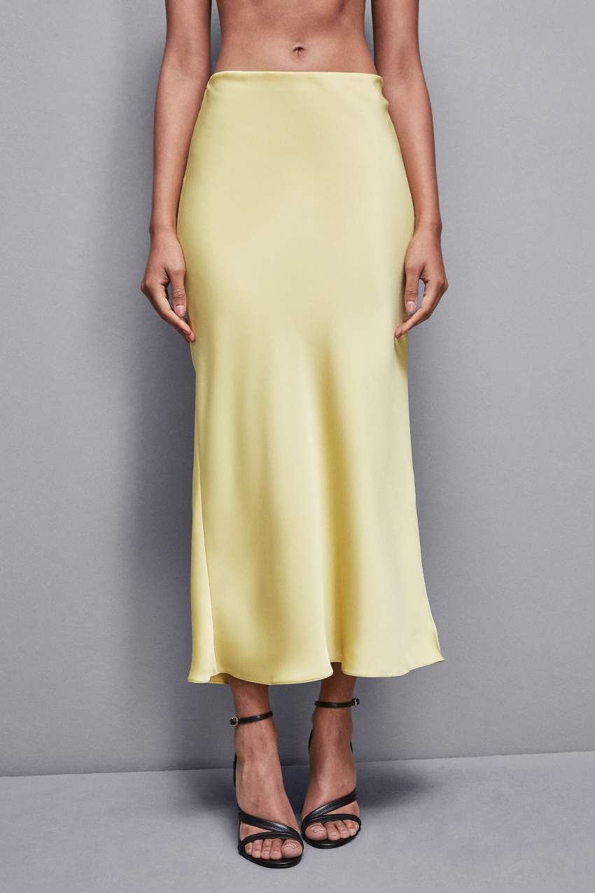 Shiny satin midi skirt