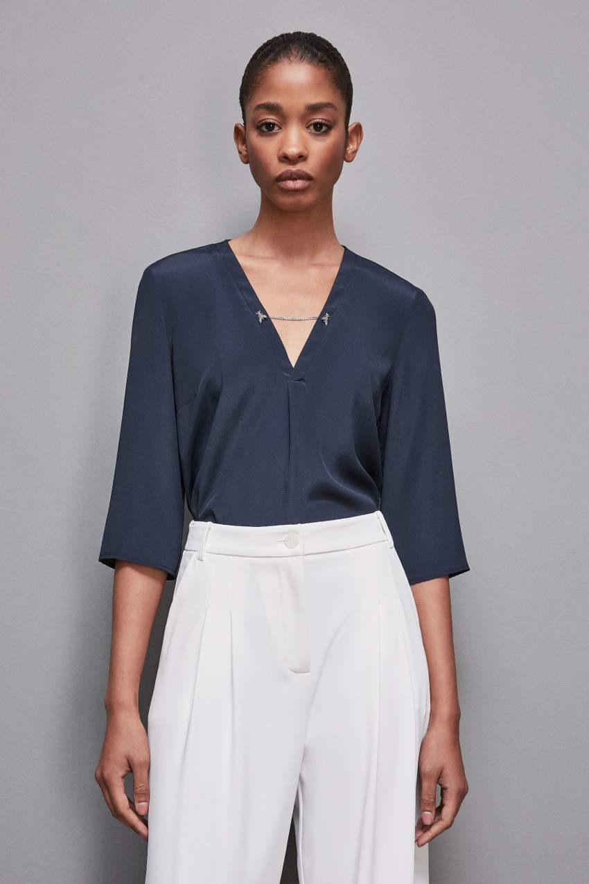 Casacca regular fit in misto seta Blu Patrizia Pepe
