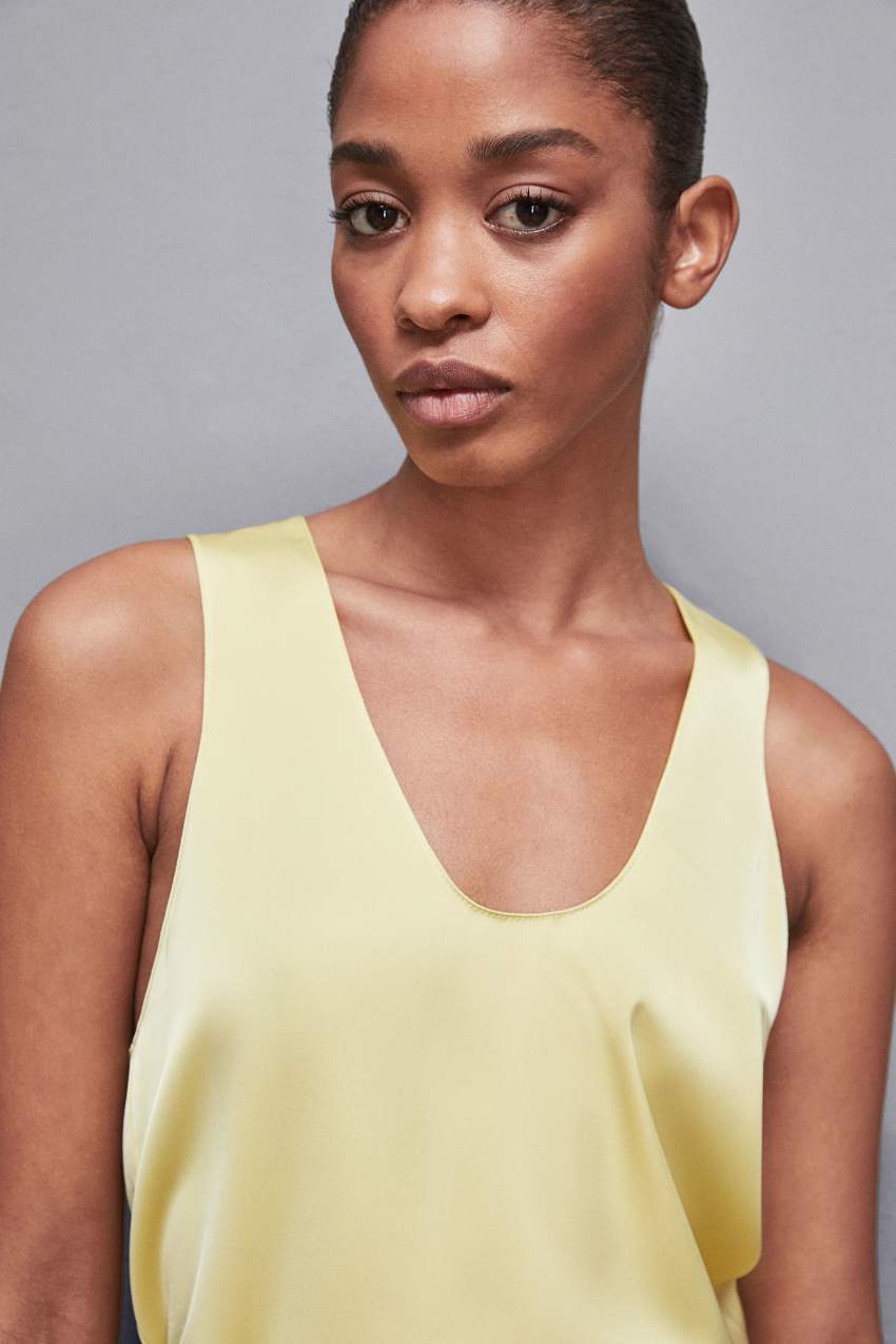 Yellow satin blouse sale