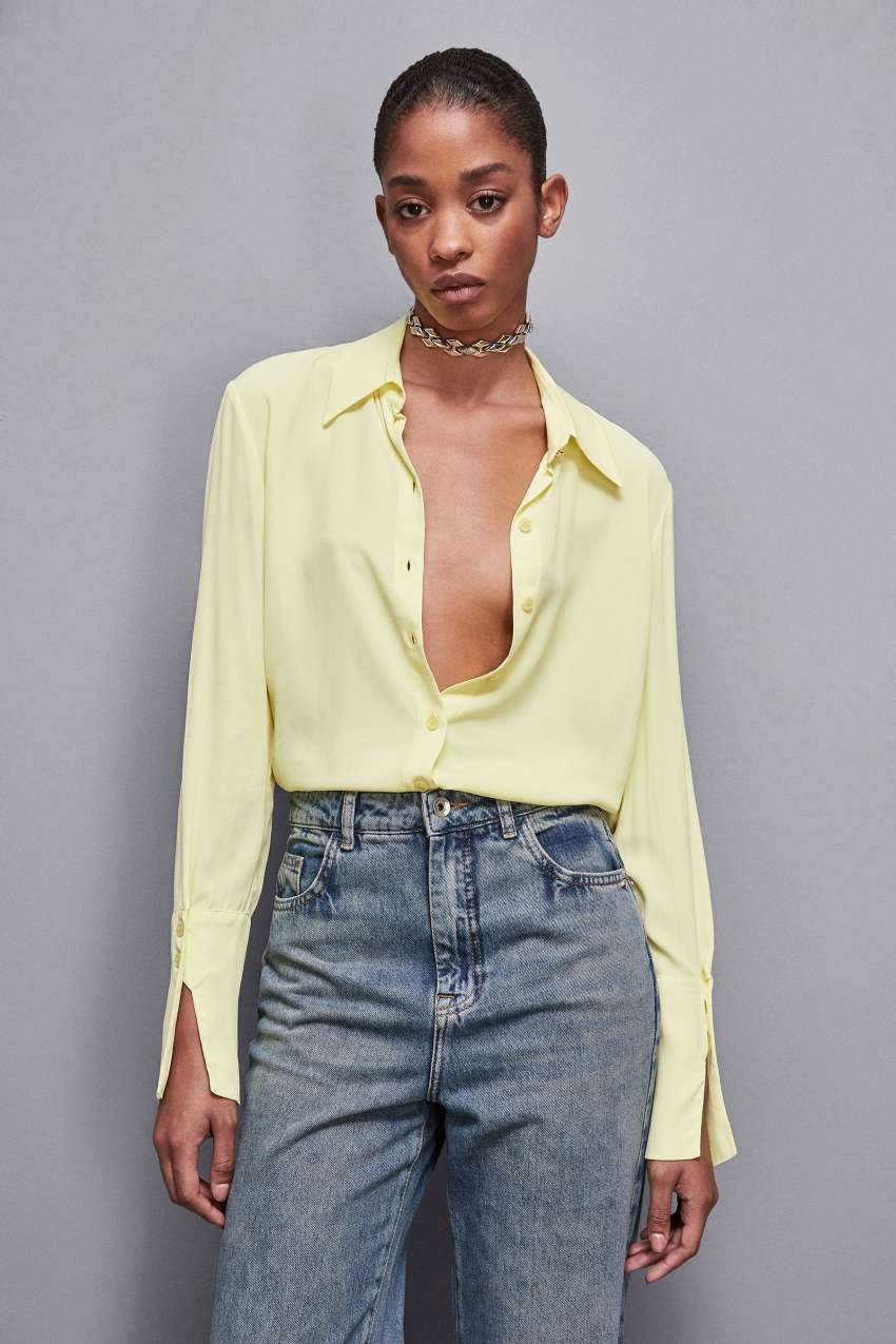 Camicia maniche lunghe in crepe Essential Giallo Patrizia Pepe