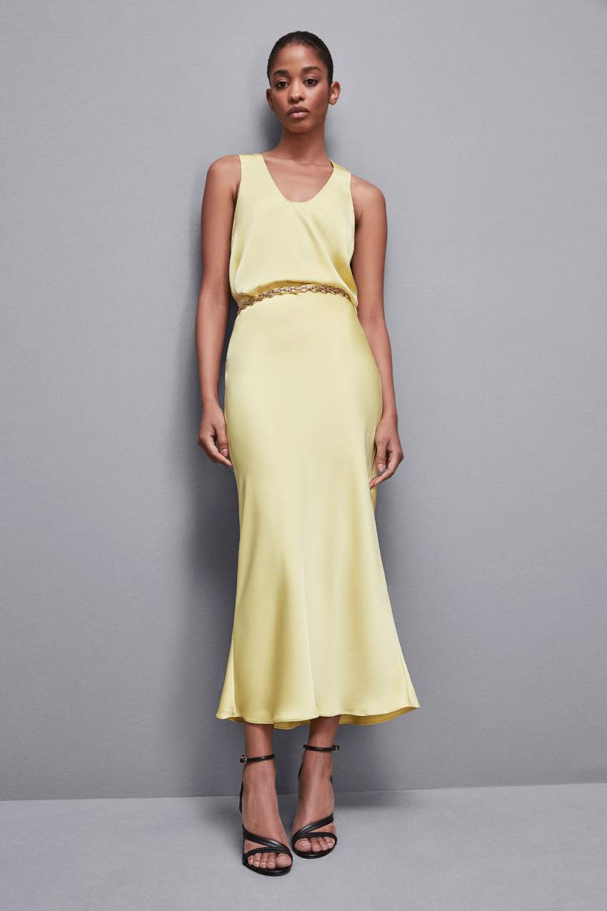 Jupe intermediaire en satin brillant Jaune Patrizia Pepe