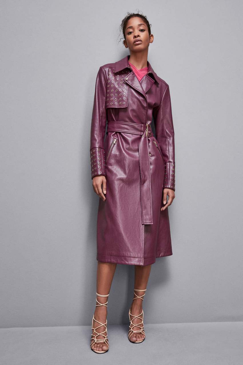 Purple leather trench coat hotsell