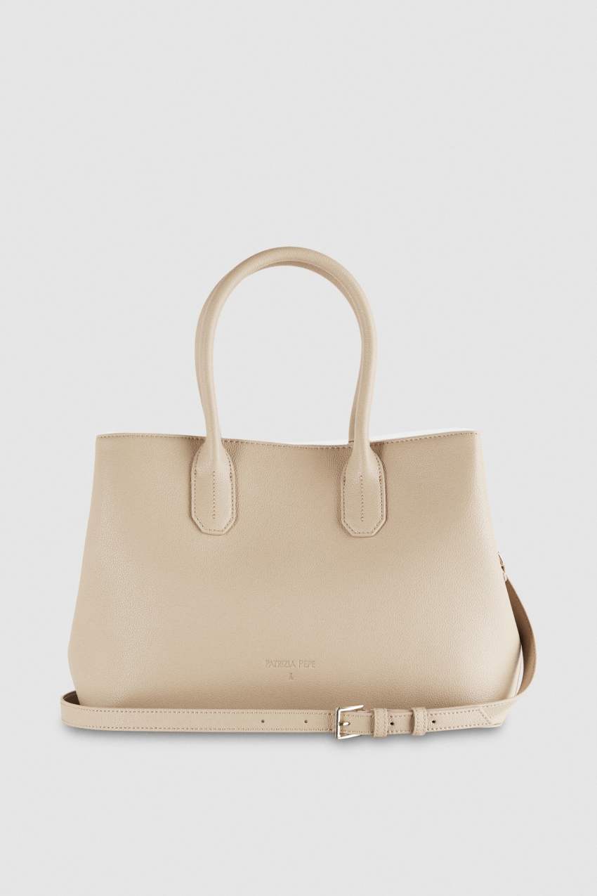 Fly leather shopping bag with shoulder strap Beige Patrizia Pepe