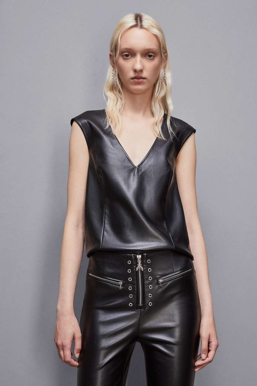 Tunique en simili cuir zippee Noir Patrizia Pepe