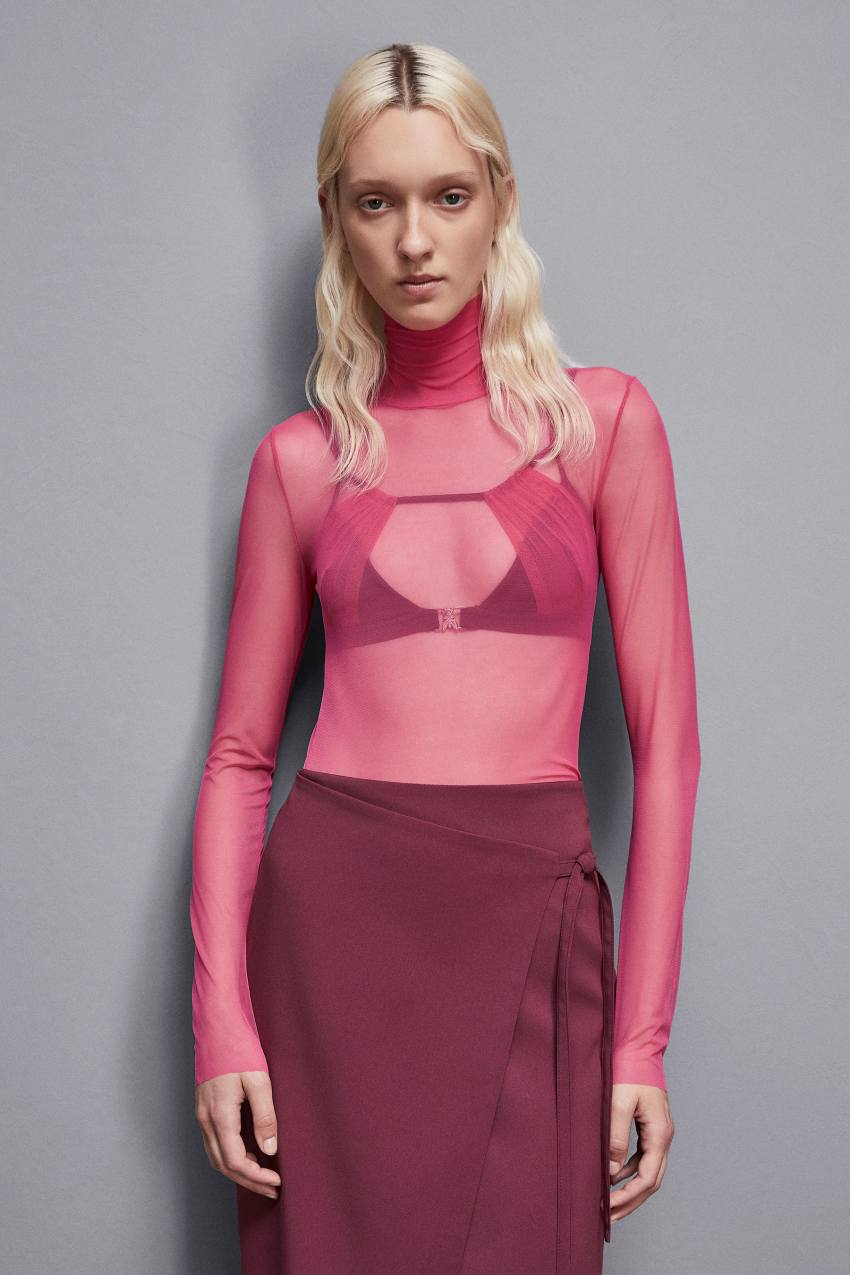 Pink mesh turtleneck hot sale
