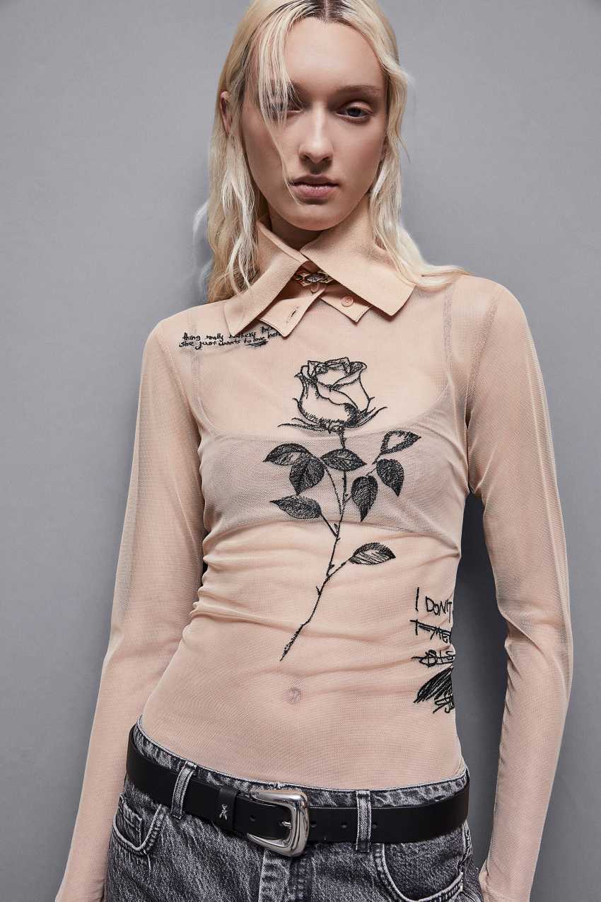 Maglia con ricamo in tulle Beige Patrizia Pepe