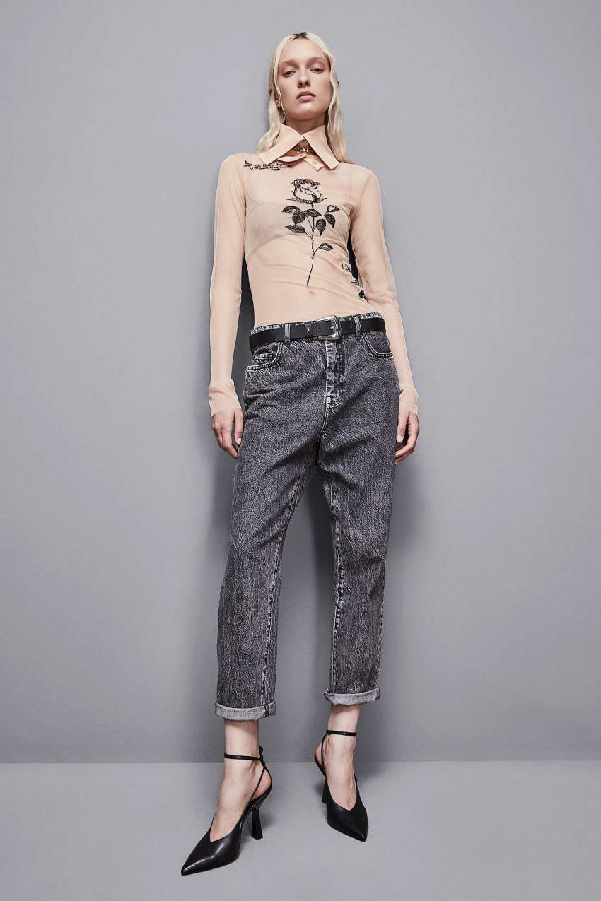 Jeans grigi vita alta top