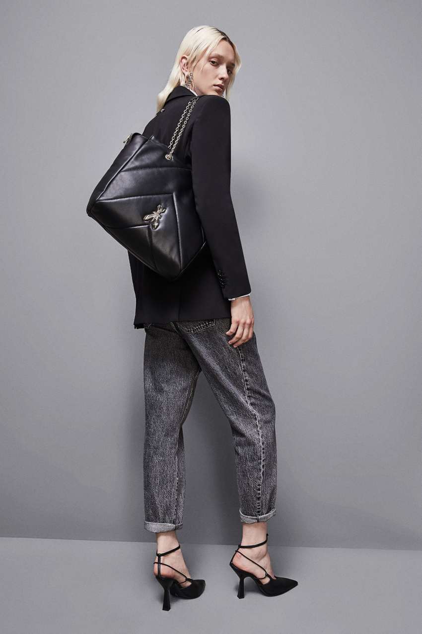 Borsa a secchiello in pelle con zip Nero Patrizia Pepe