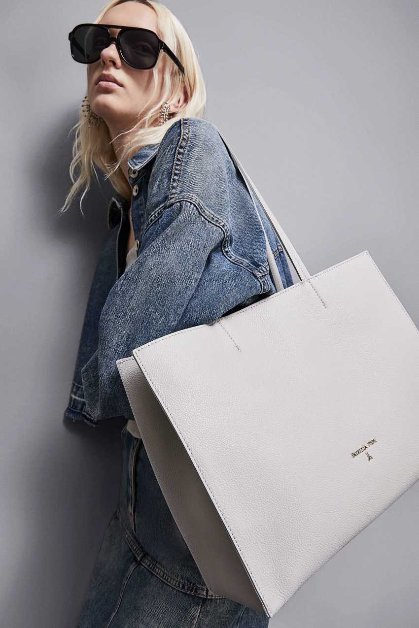 Grey leather shopper bag online