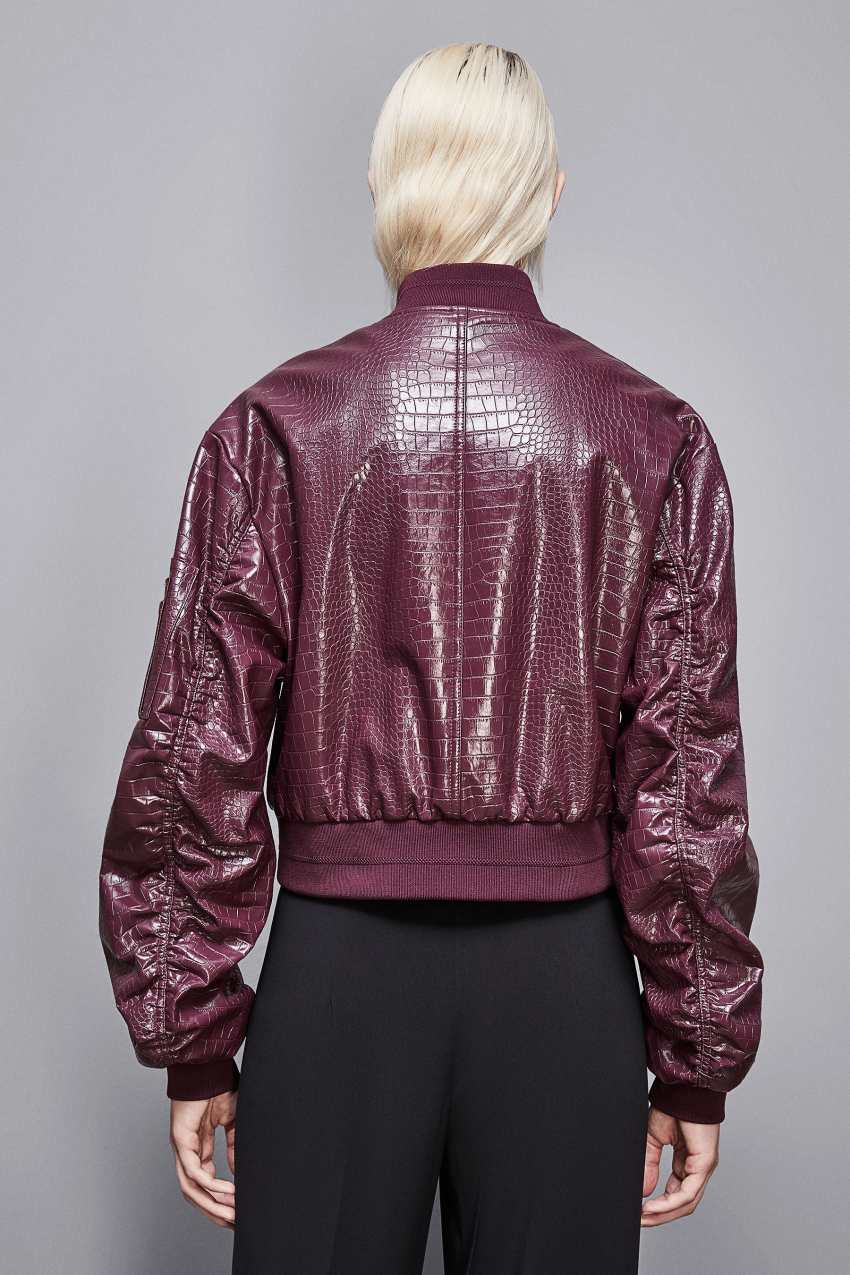 Faux leather padded bomber jacket