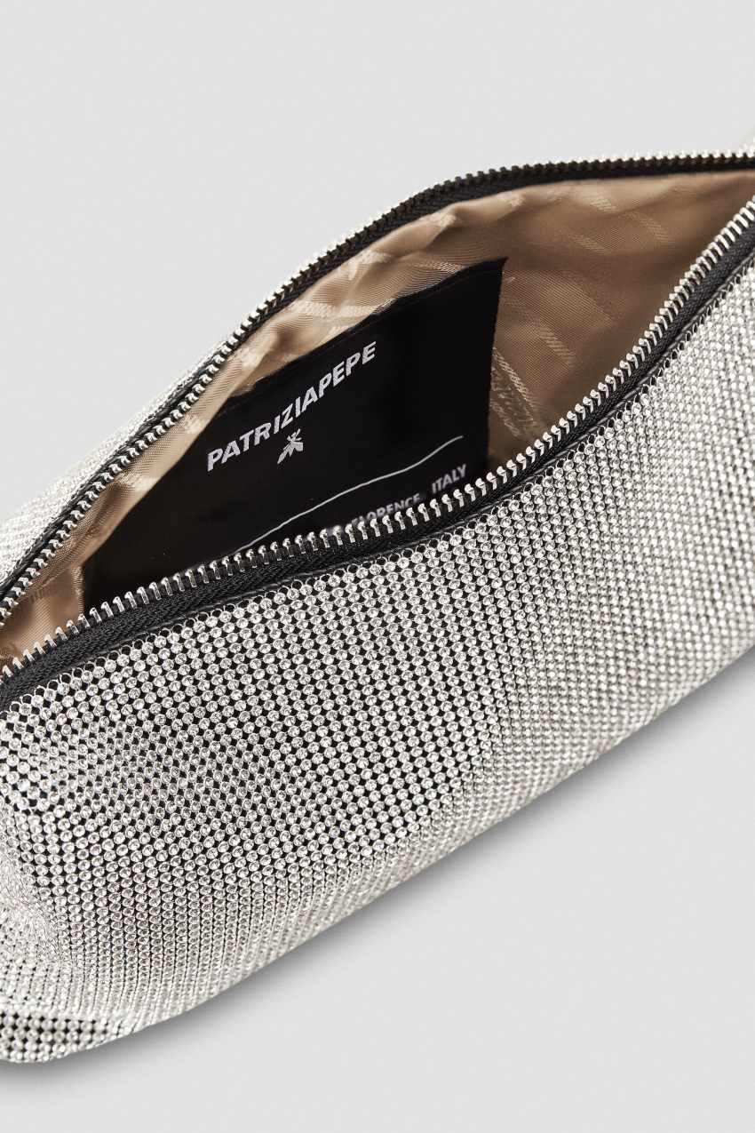 Borsa a spalla con strass Silver Patrizia Pepe