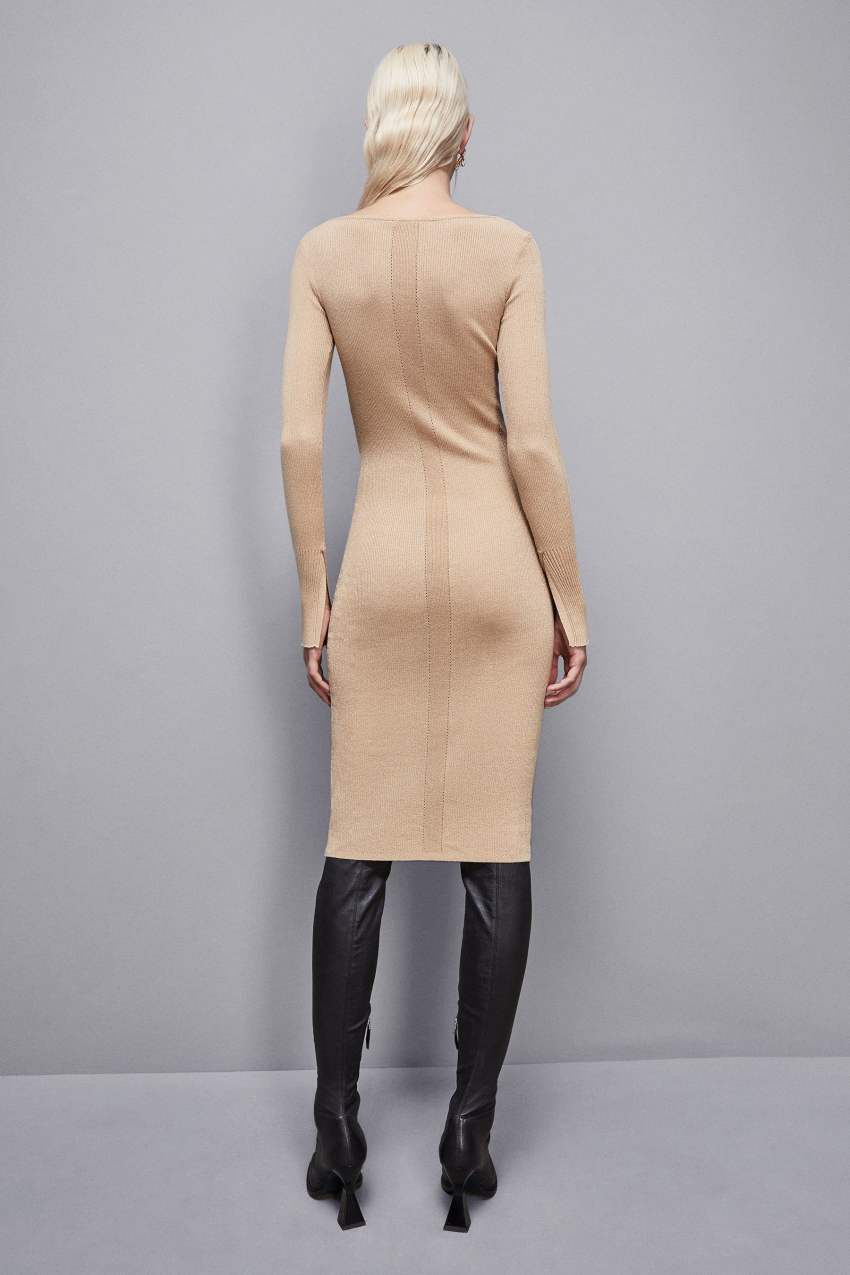 Ribbed dress beige deals