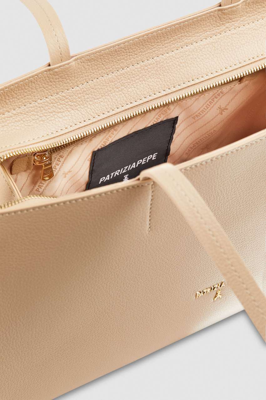 Leather zippered shopping bag