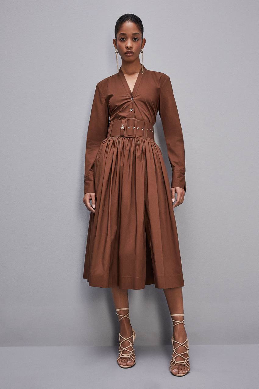 Jupe midi evasee avec ceinture Marron Patrizia Pepe