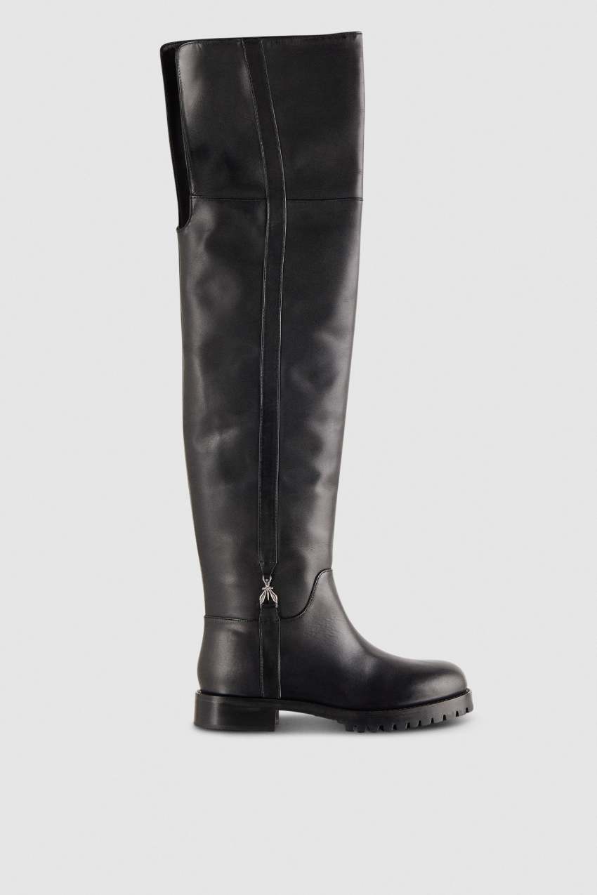 High leather boots with side zipper