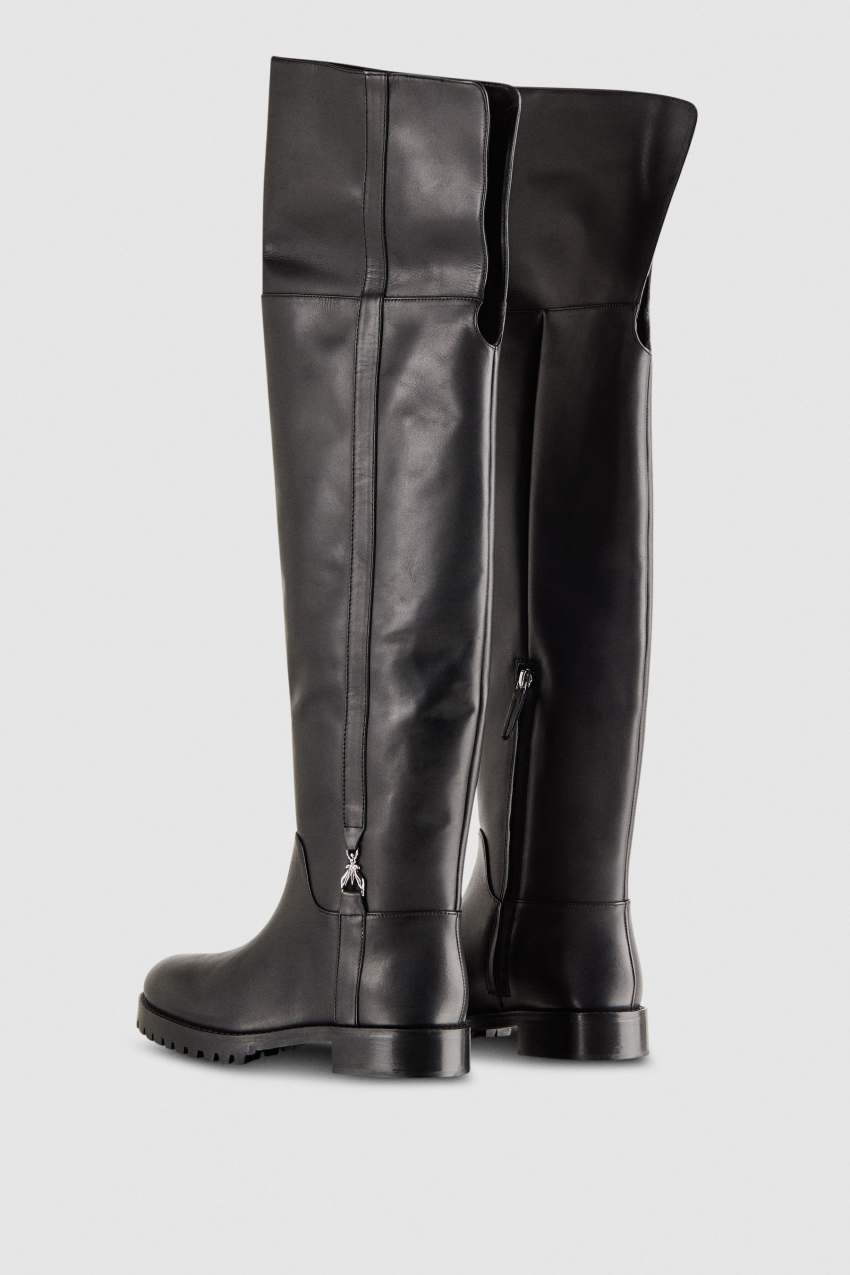 High leather boots with side zipper