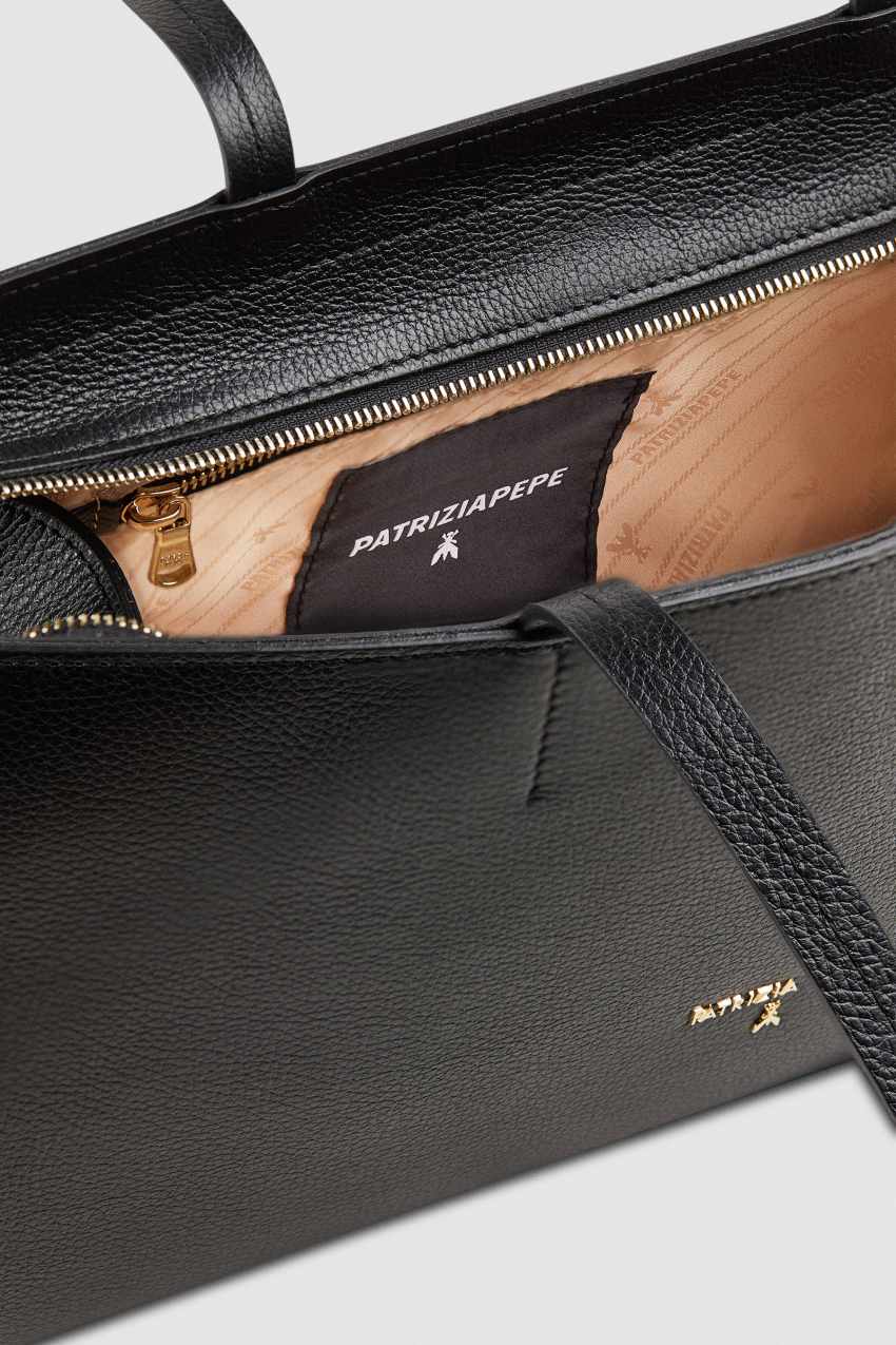 Leather zippered shopping bag