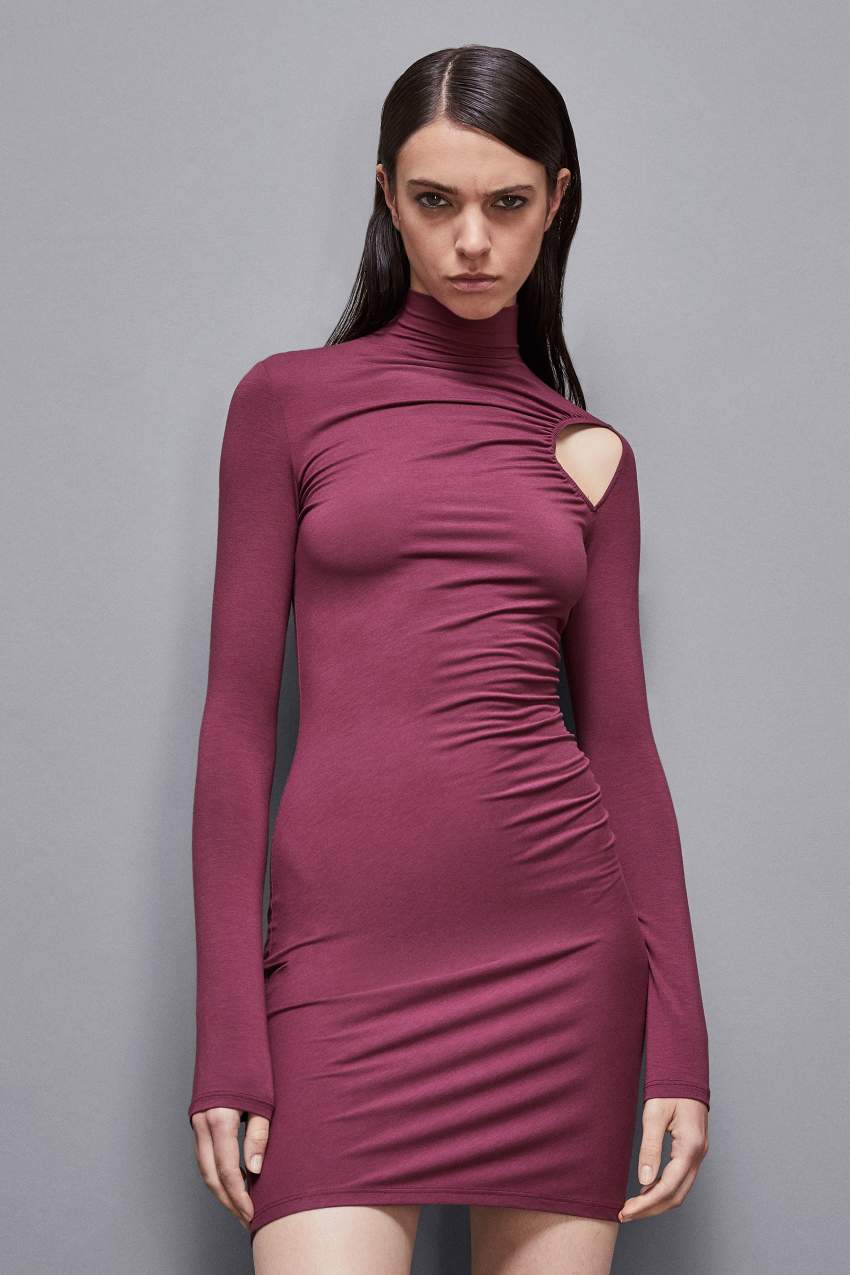 Robe courte a col montant en jersey Rouge Patrizia Pepe