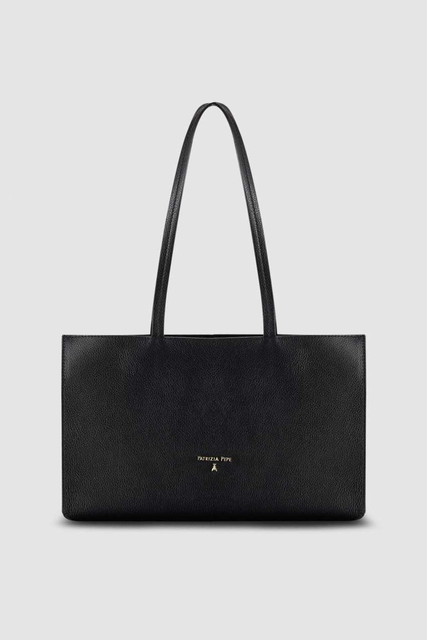 Leather zippered shopping bag