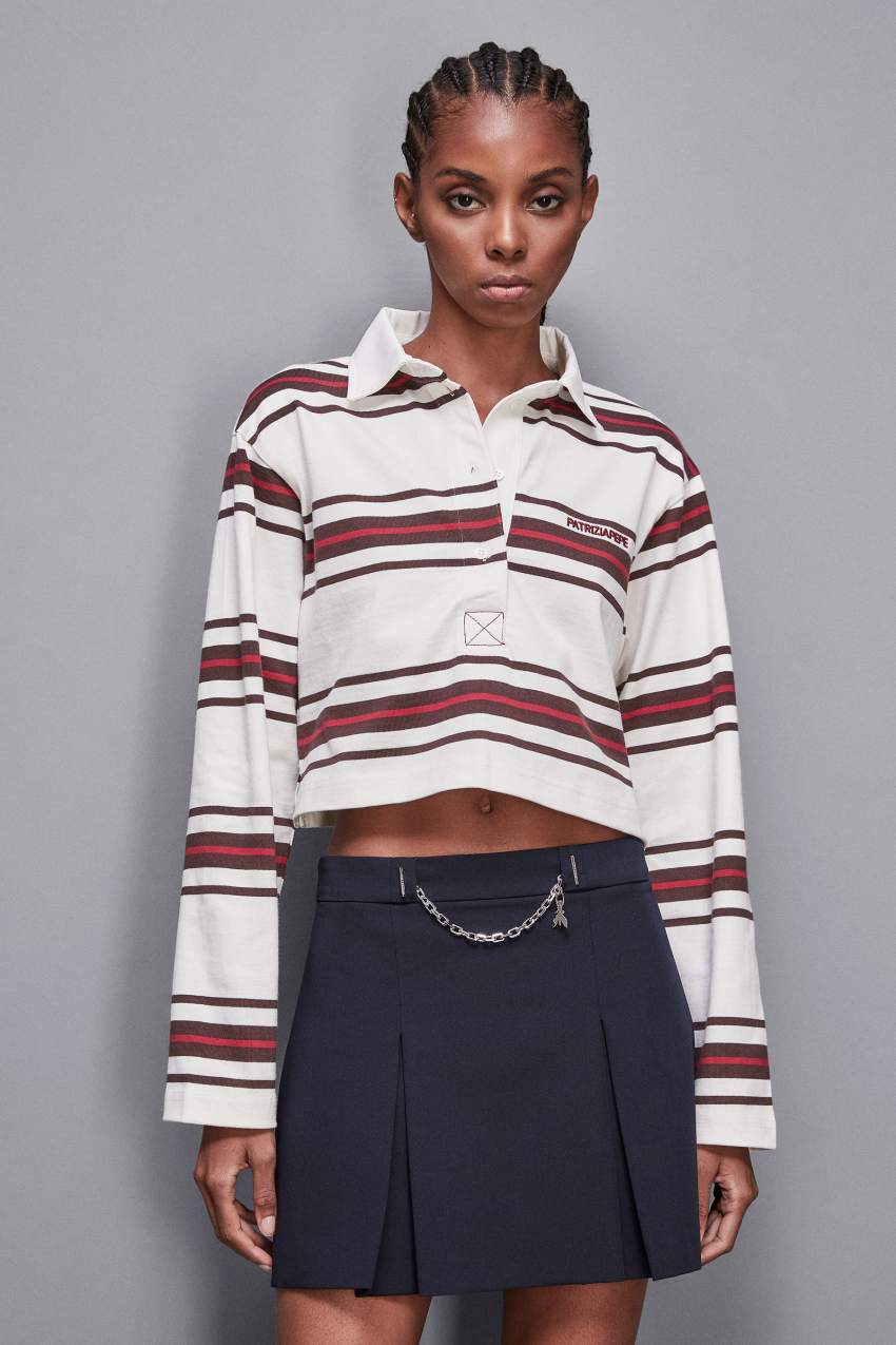 Striped cropped polo shirt shop