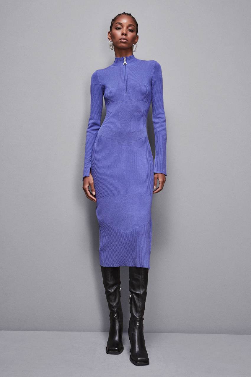 Robe midi cotelee en laine Bleu Patrizia Pepe