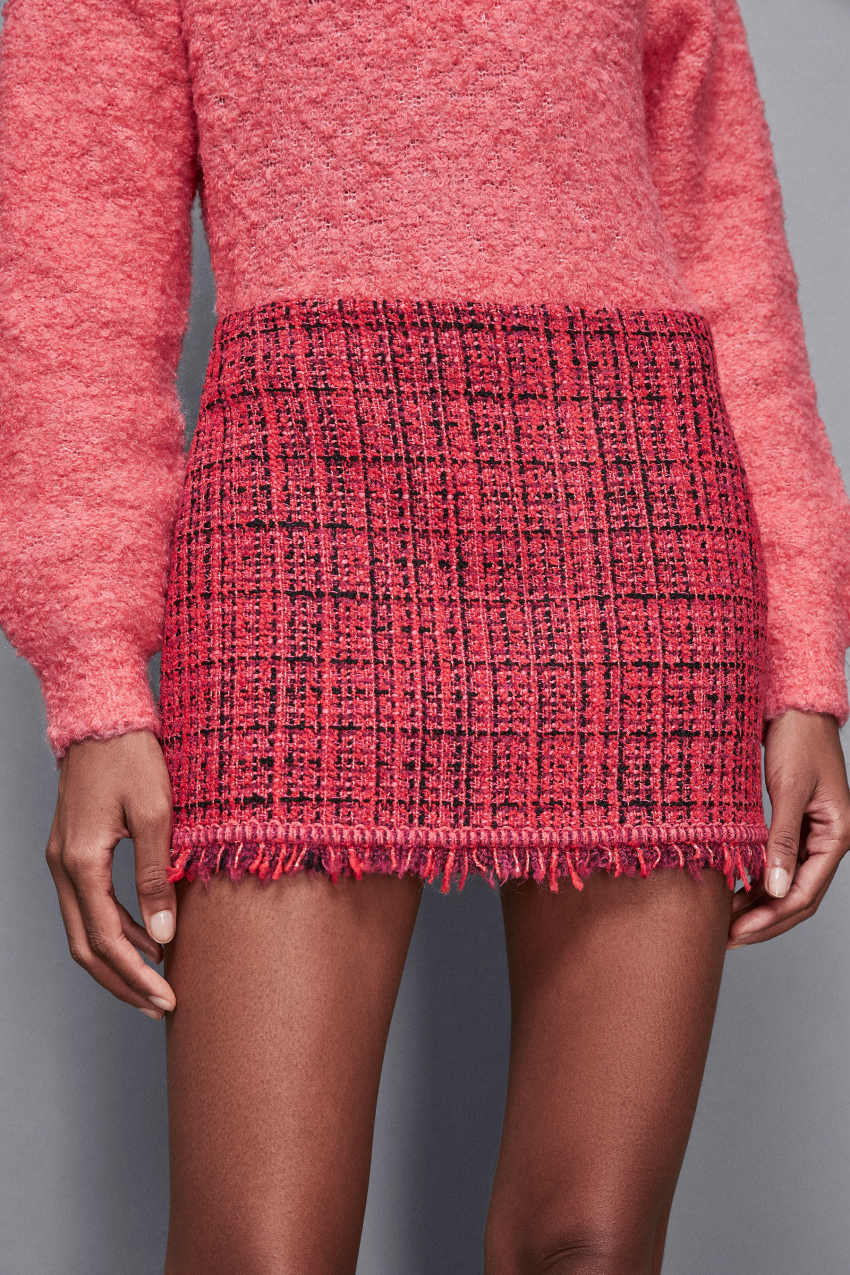 Jupe a franges en tweed Rouge Patrizia Pepe