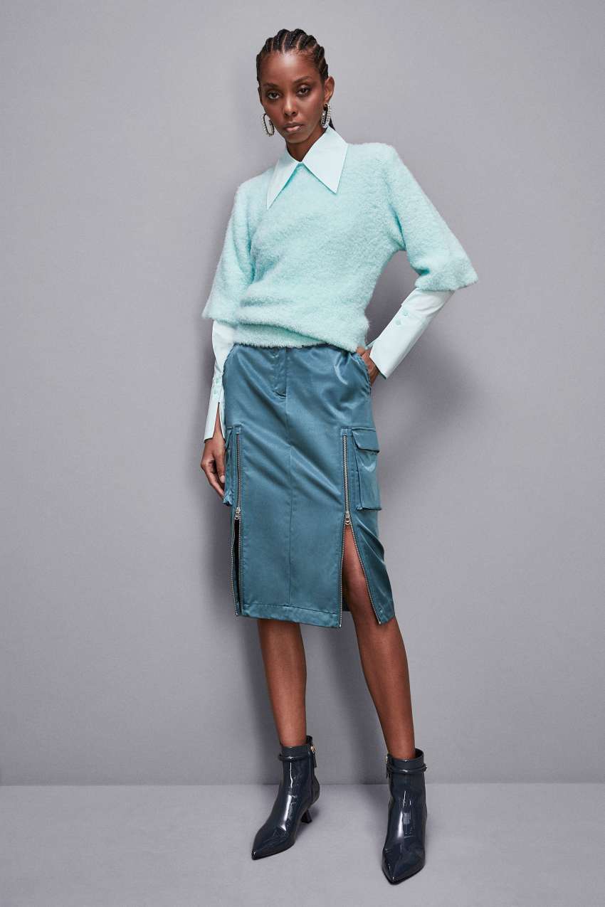 Gonna cargo vita bassa in nylon Verde Patrizia Pepe
