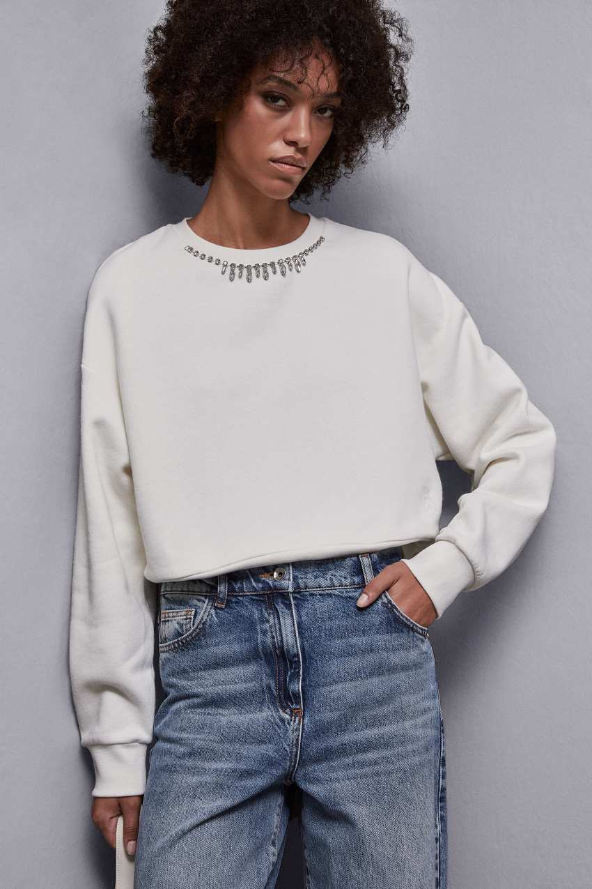 Sweat tout doux avec strass Blanc Patrizia Pepe