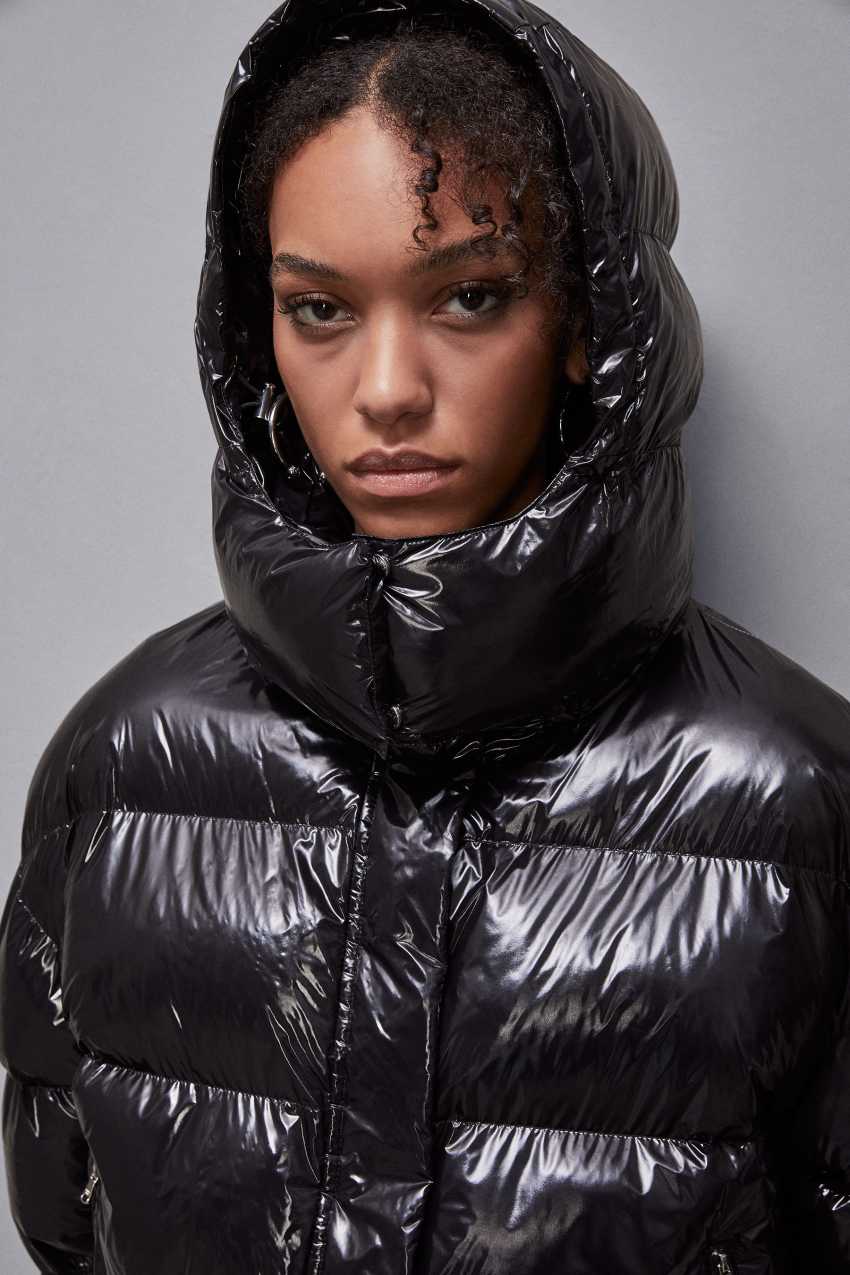 Shiny nylon long down jacket