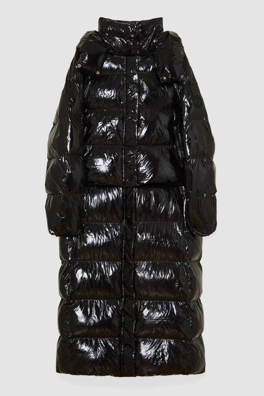 Shiny nylon long down jacket