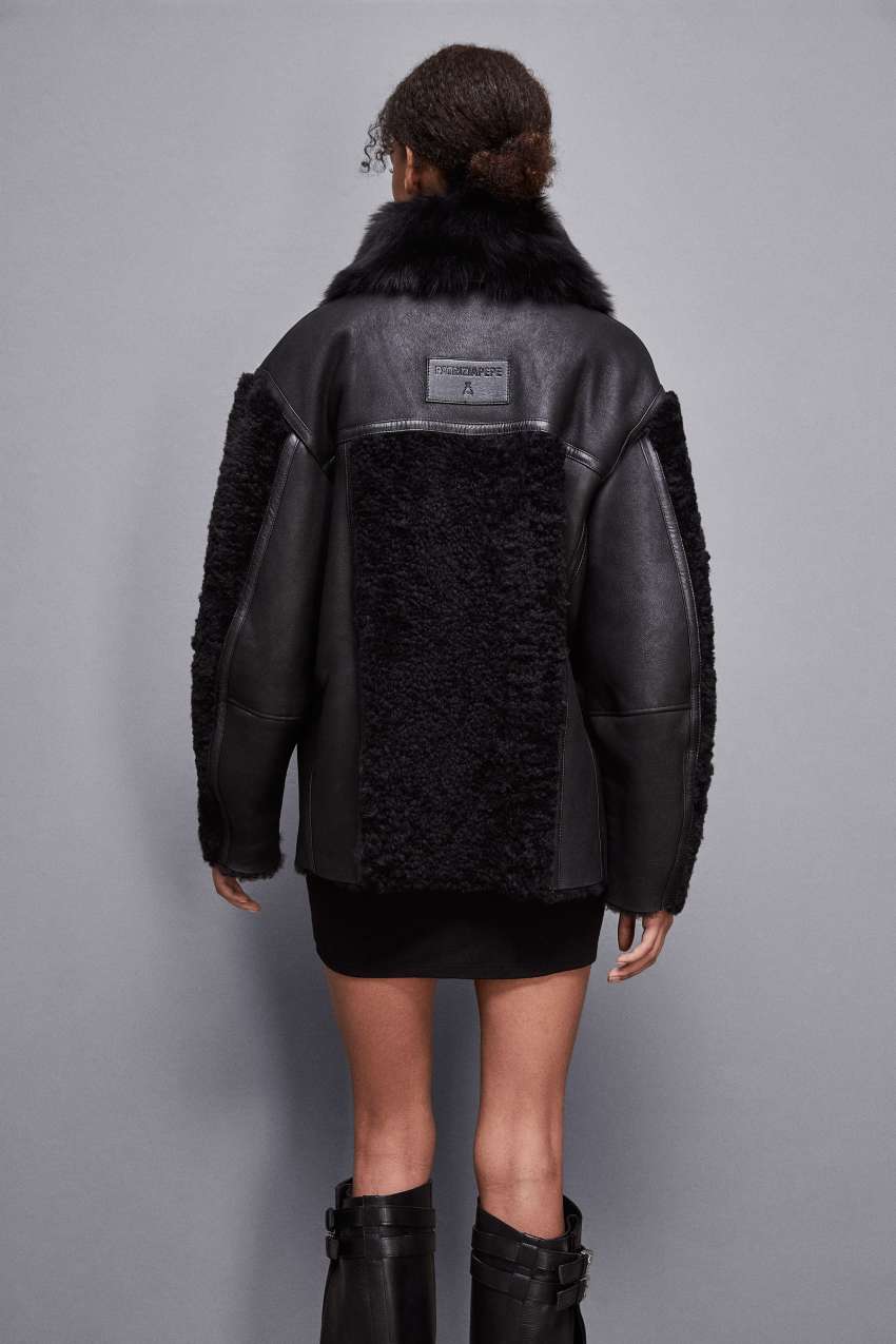 Veste biker oversize avec fourrure Noir Patrizia Pepe