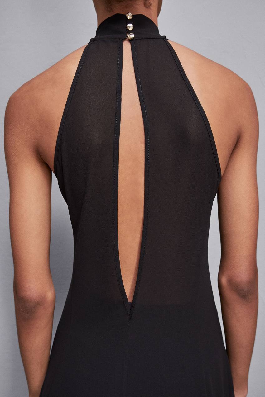 Robe longue col montant en Georgette Noir Patrizia Pepe