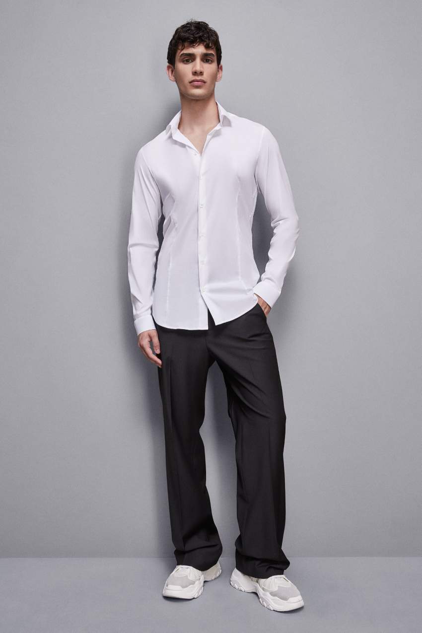 Camicia uomo in popeline di cotone stretch Bianca Patrizia Pepe