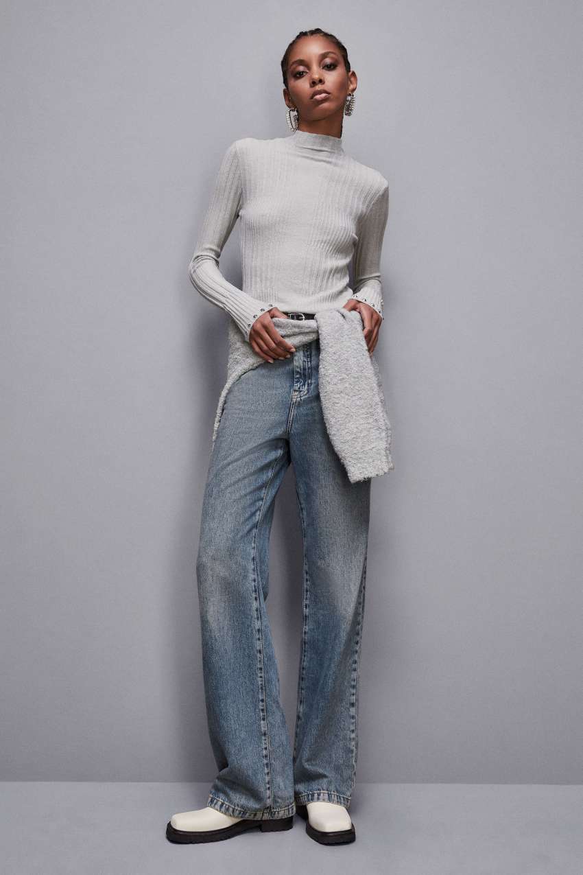 Maglia a costine in viscosa Essential Grigio Patrizia Pepe