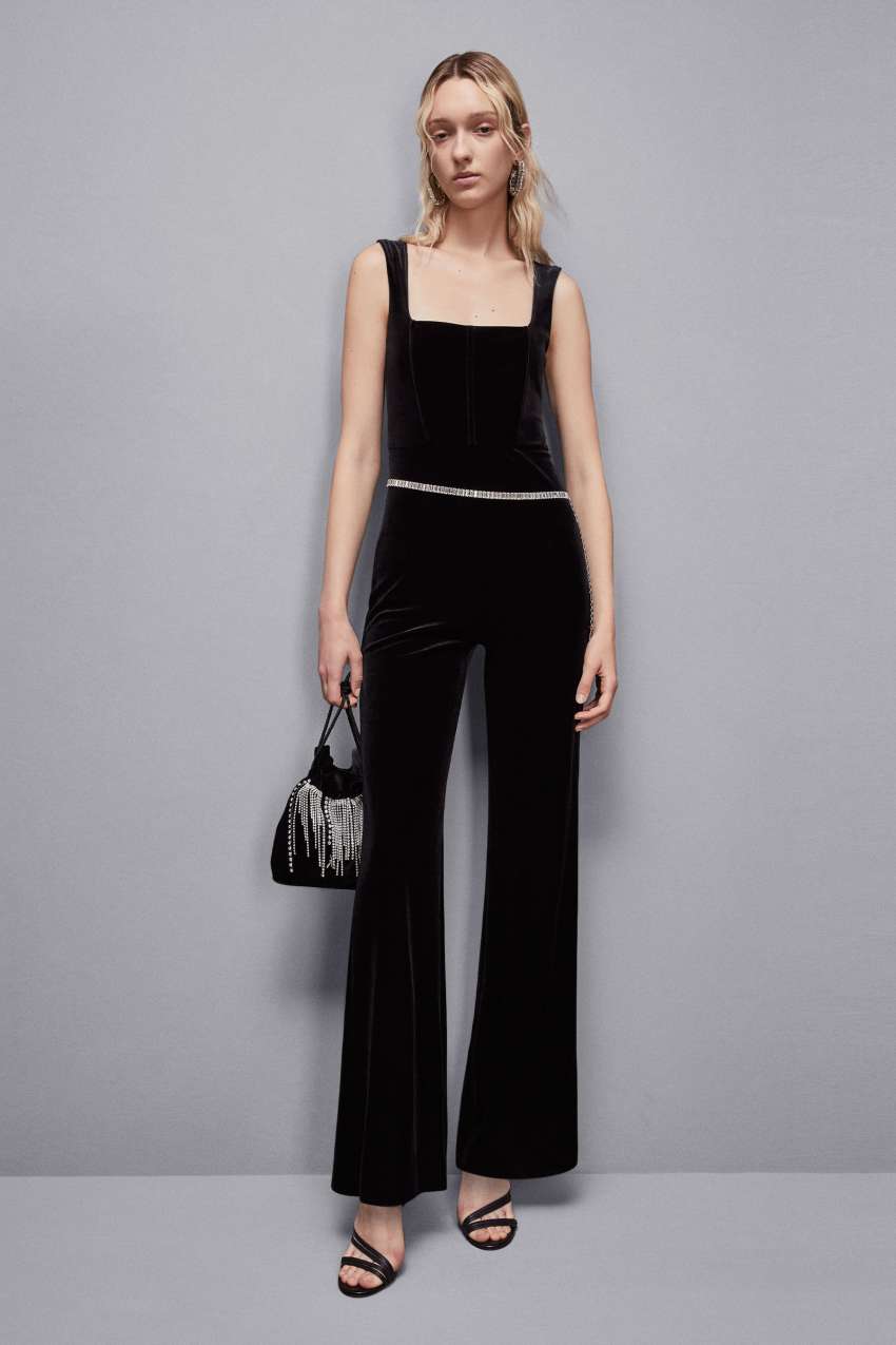 Essential Korsett Jumpsuit aus Samt Schwarz Patrizia Pepe