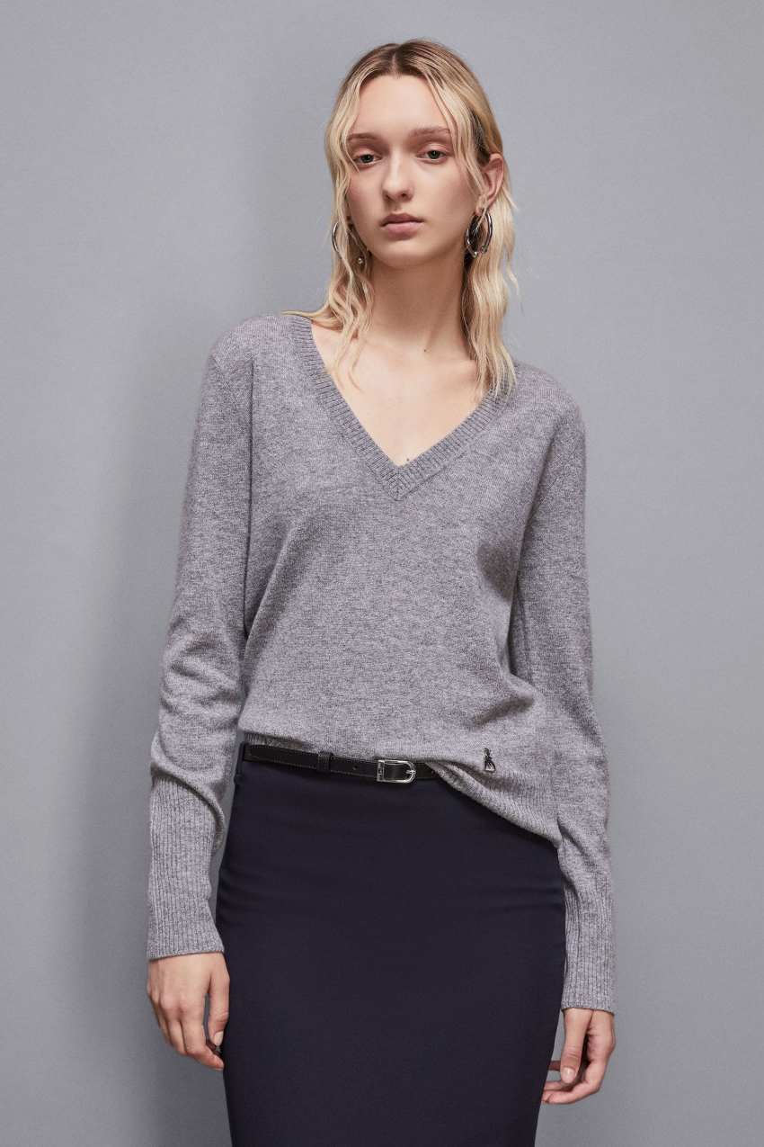 Grey v neck cashmere jumper hot sale