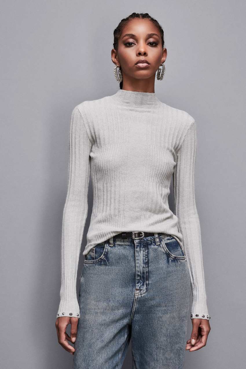 Maglia a costine in viscosa Essential Grigio Patrizia Pepe