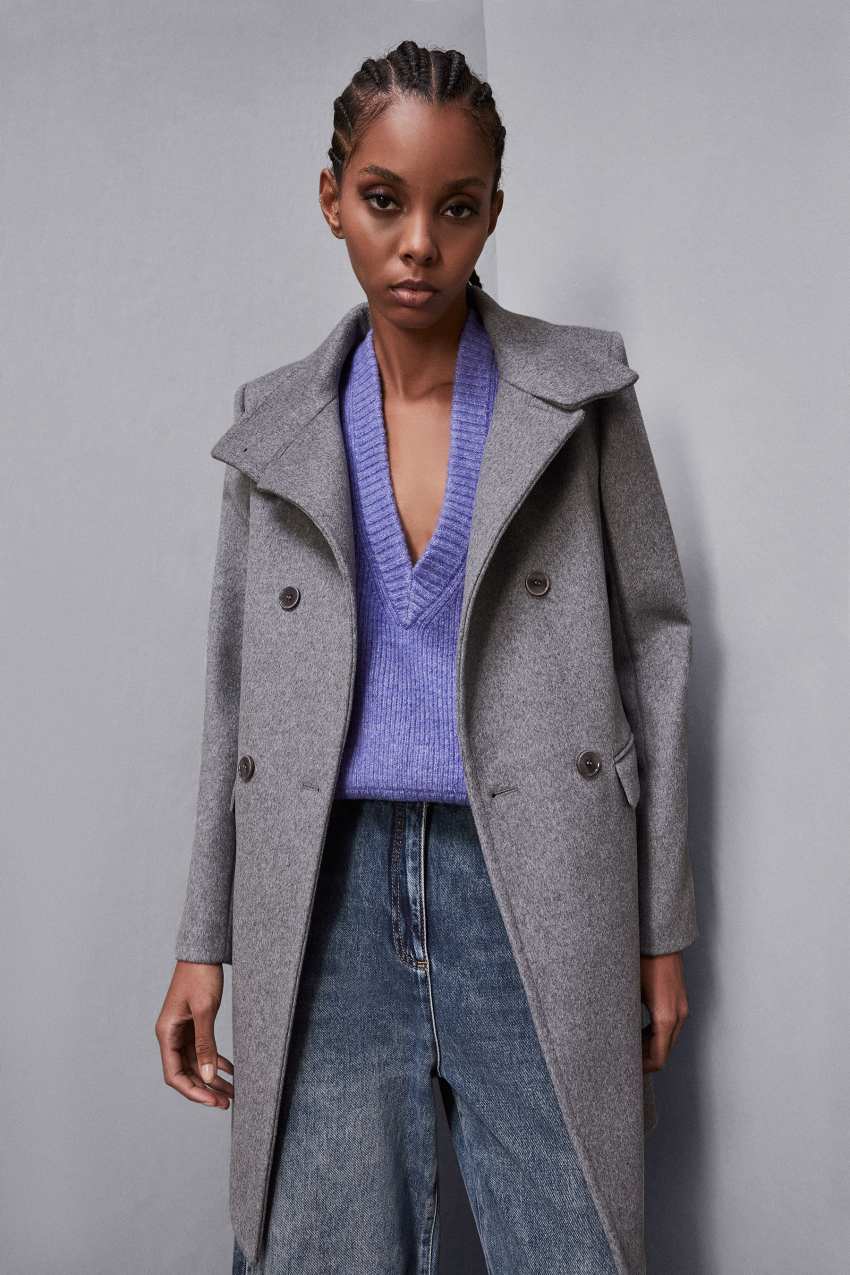 Cappotto collo alto in panno Essential Grigio Patrizia Pepe