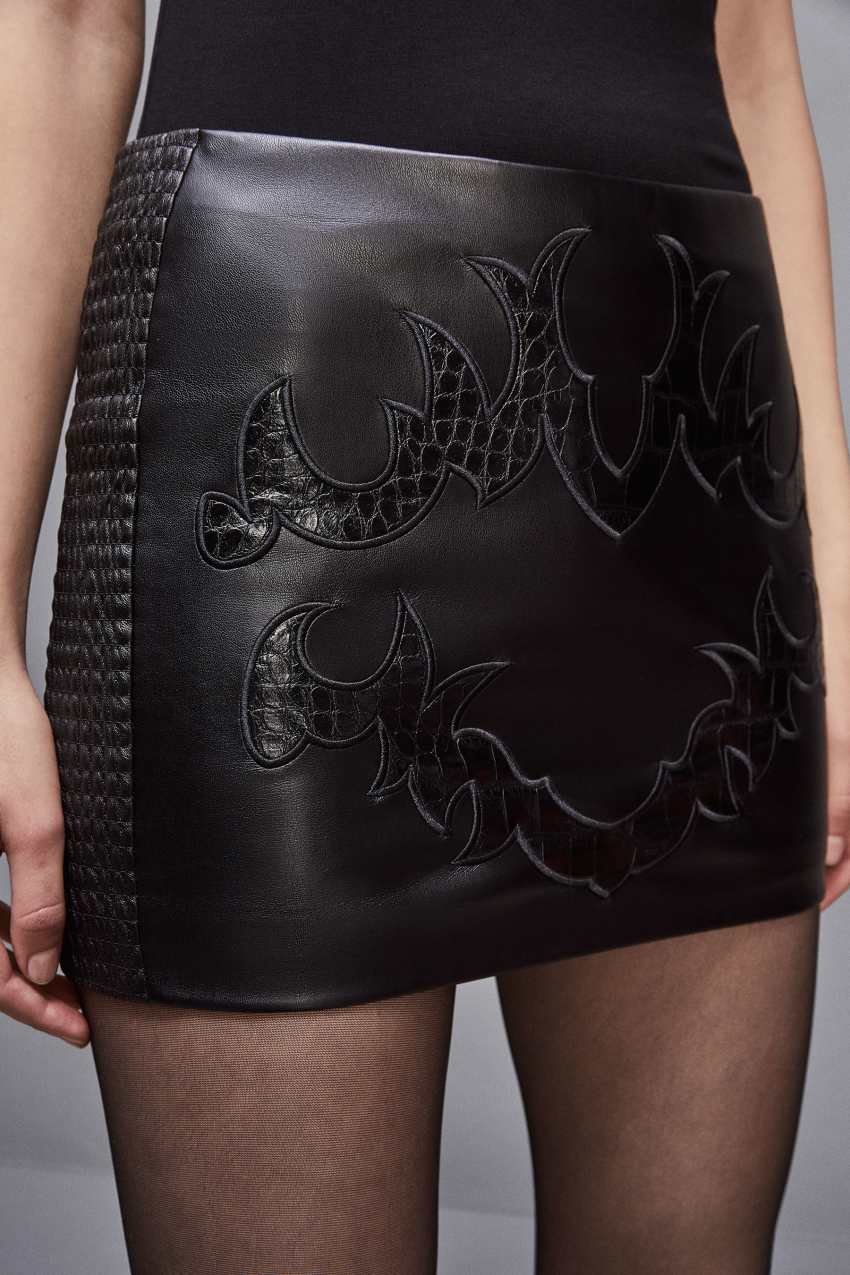 Mini skirt with patchwork embroidery