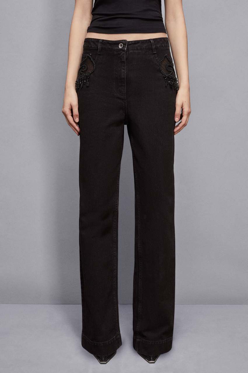 Jewelled denim pants Black Patrizia Pepe