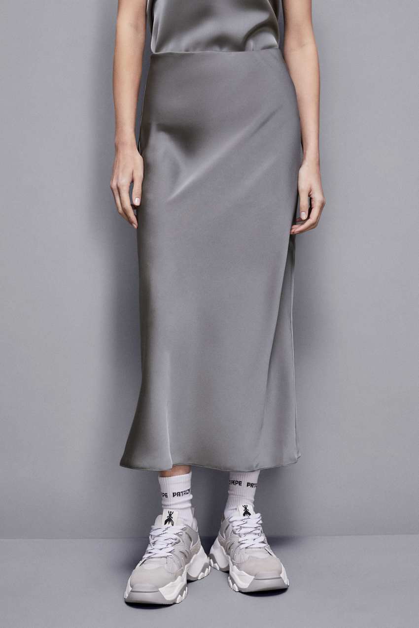 Shiny satin midi skirt Grey Patrizia Pepe