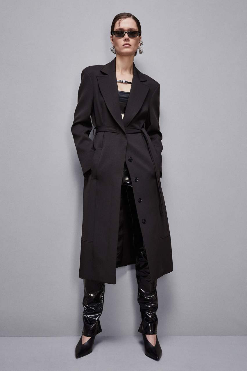 Cappotto monopetto con cintura