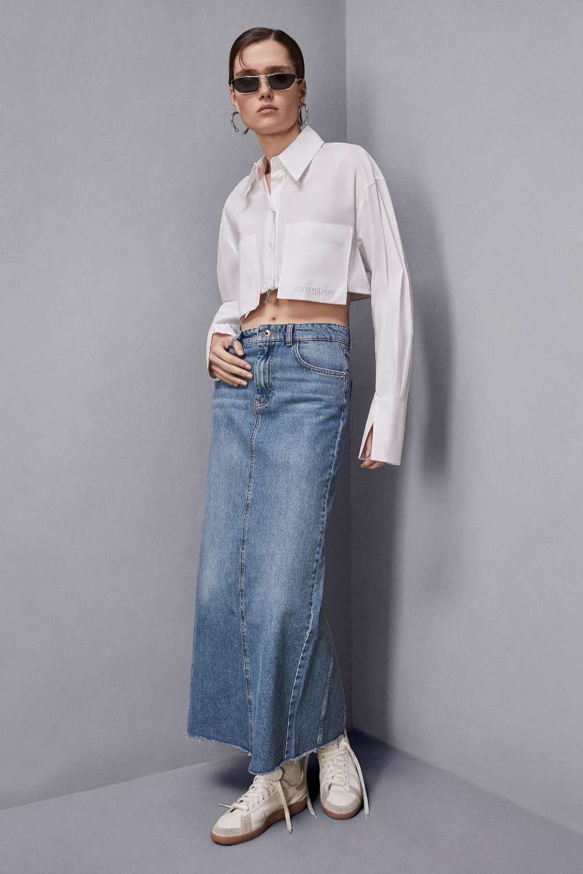 Gonna Essential in denim con spacco