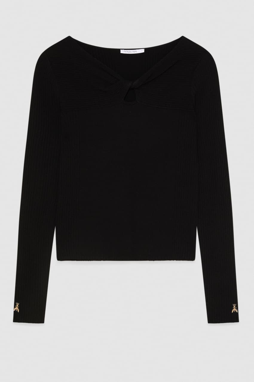 PATRIZIA PEPE 売れ筋商品|||パトリツィア ペペ ニット&セーター アウター レディース Sweaters Black Patrizia Pepe - Cut-Out Sweater with Piercing Detail - Black