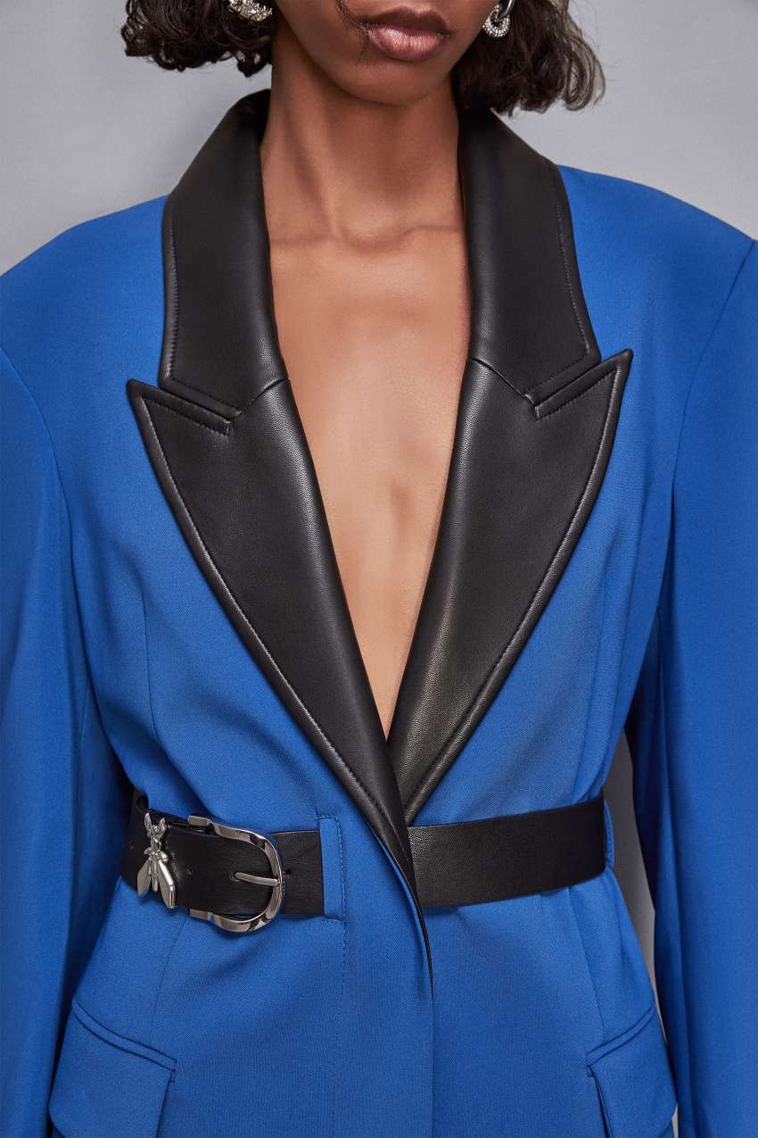 Mixed fabric jacket with belt | Blue | Patrizia Pepe