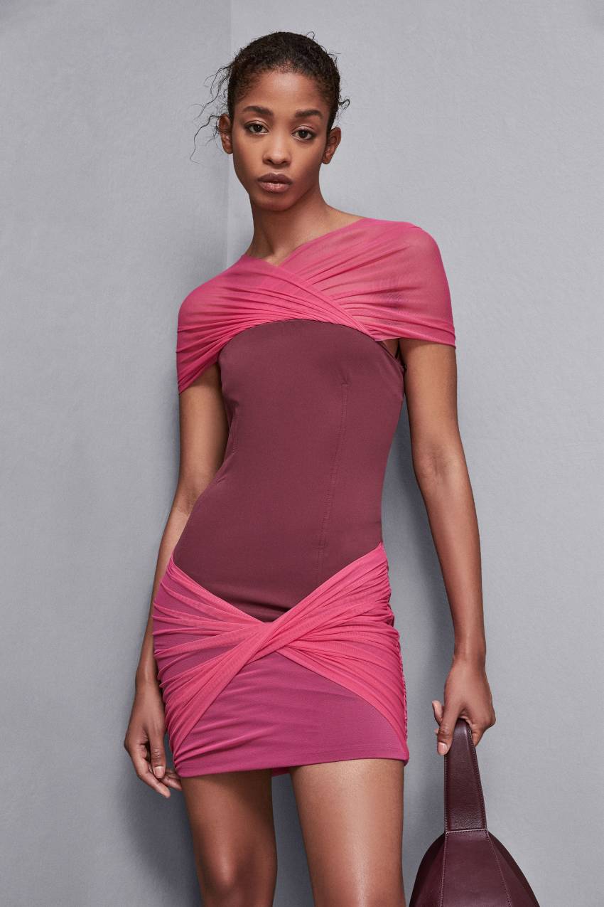 Abito mini in jersey e tulle